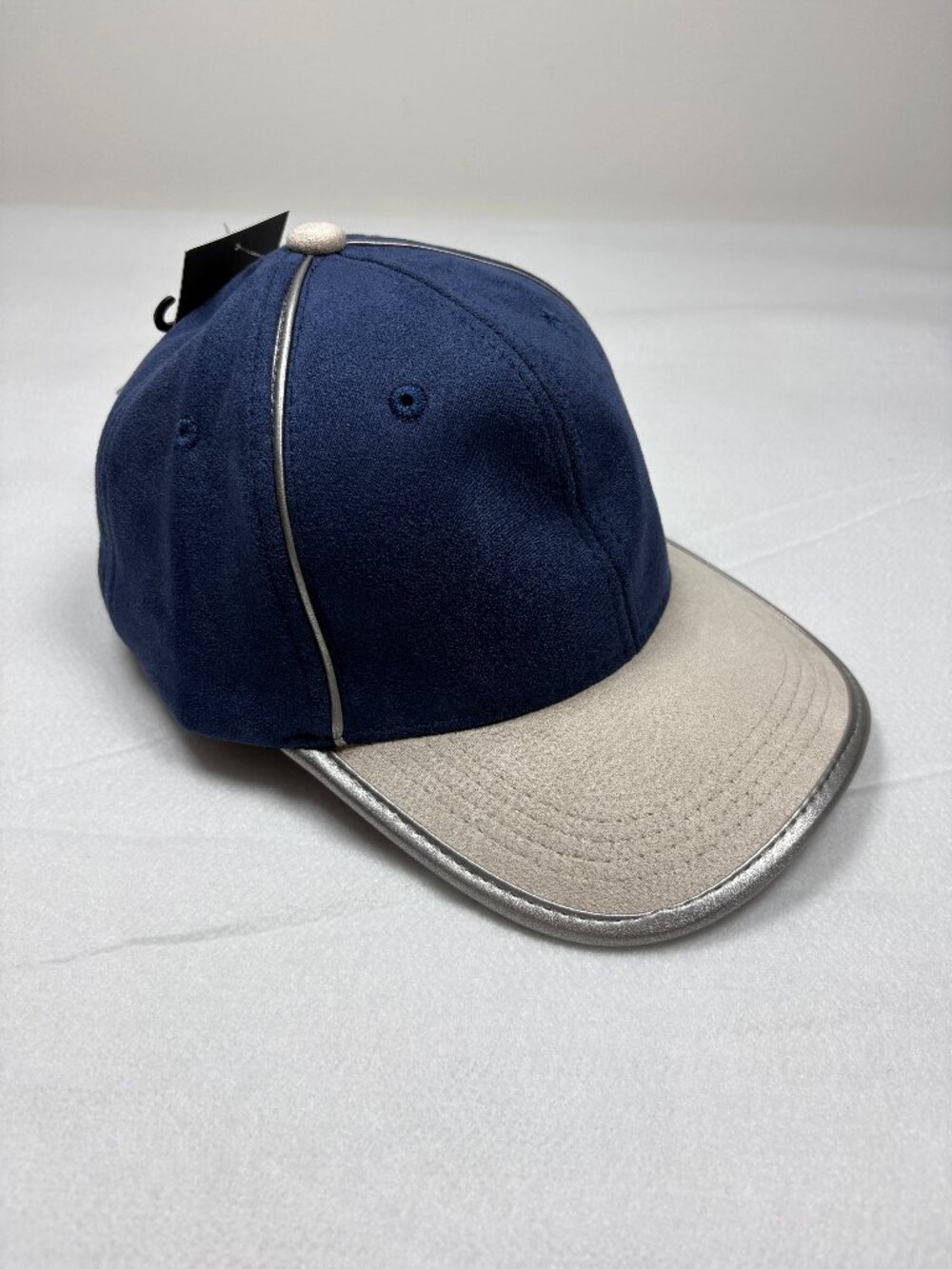 Nordstrom Navy Velvet Suede Hat Silver Metallic Trim Clean Girl Streetwear New